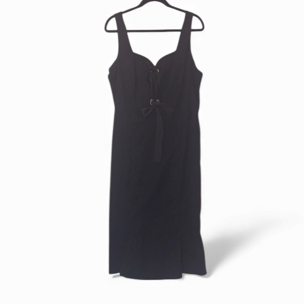 Anthropologie Black Sleeveless Midi Dress Tie Front Smocked Back Women's 1X Chic